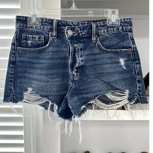 Aeropostale Women's Vintage High Rise Blue Jean Shorts 2 Button Fly